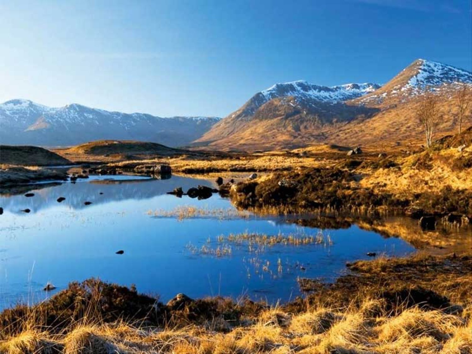 Image of a Scottish Loch with snow peaked hills - perfect spot for a Campervan adventure