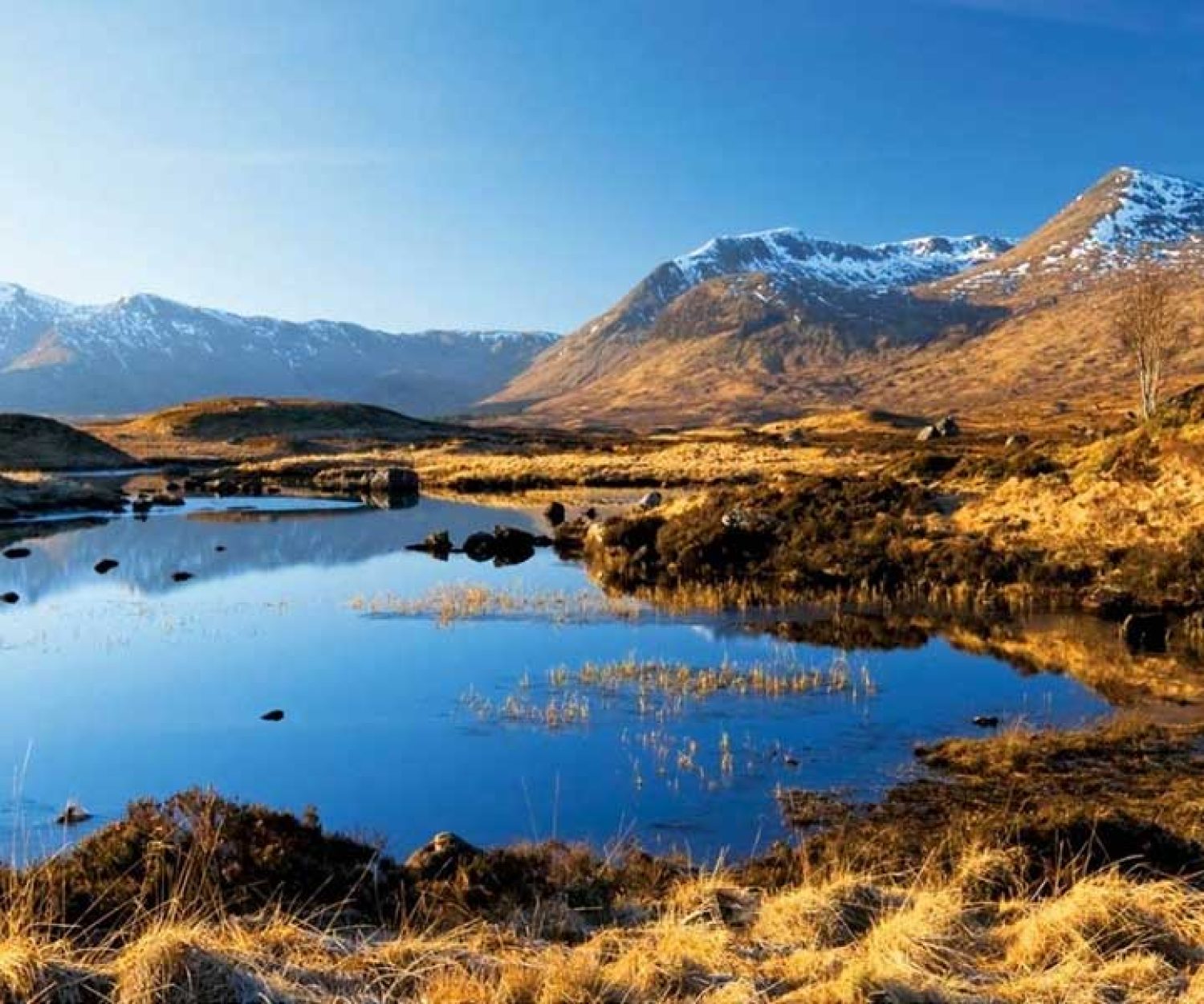 Image of a Scottish Loch with snow peaked hills - perfect spot for a Campervan adventure