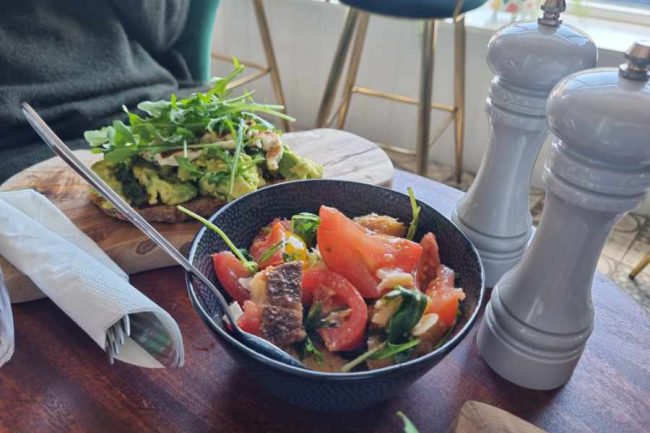 Campervan Open sourdough sandwich with smashed Avocado, Halloumi and homemade Chimichurri