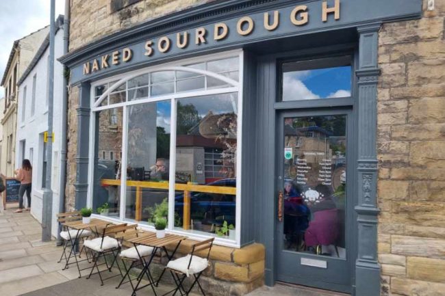 Motorhome hire dog friendy Naked Sourdough shop front in Jedburgh - easily accessible in a motorhome from Zoom
