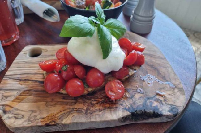 RV & Campervan hire Tasty sourdough bruschetta with tomato, basil and burrata from Naked Sourdough in Jedburgh